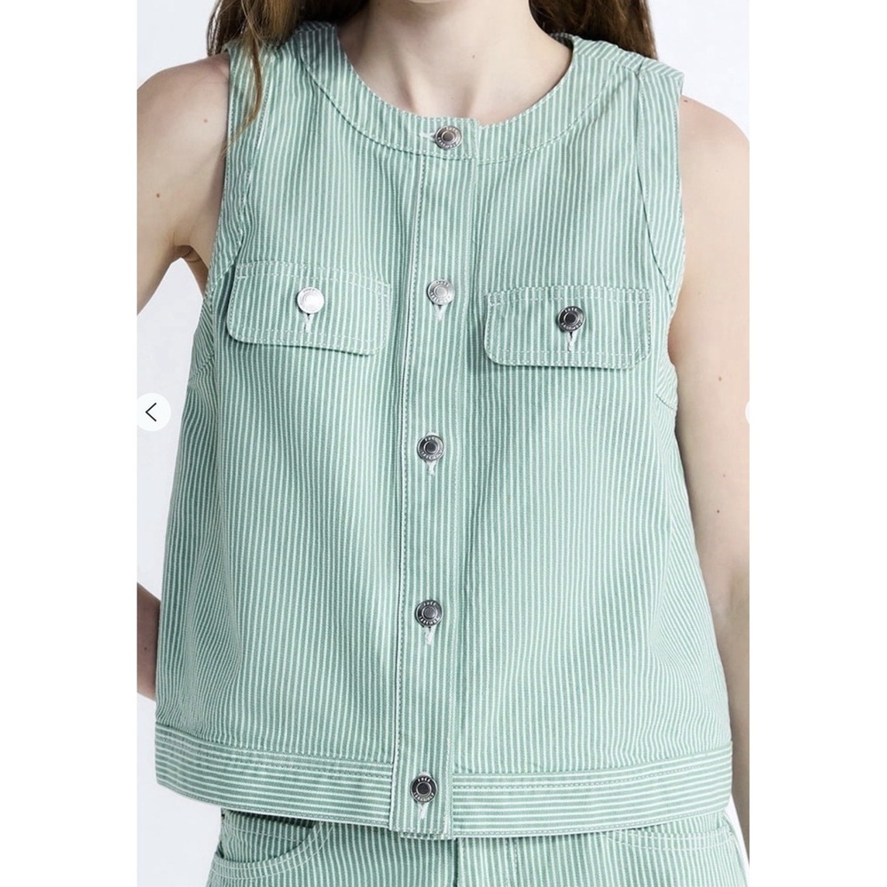 Free Assembly Women's Size Large Button Front Sleeveless Denim Top NWT